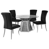 Quinn 5-piece Round Glass Top Mirrored Dining Set