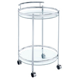 Chrissy 2-tier Round Glass Shelf Metal Bar Cart Brass