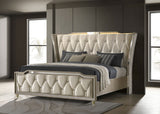 Lorient LED Upholstered Wingback Bed Ivory and Camel