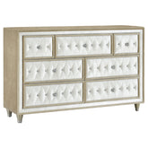 Antonella 7-drawer Upholstered Dresser Ivory and Camel