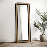 Arini Cane Weave Length Standing Floor Mirror Black