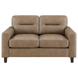 Scotland Faux Leather Upholstered Track Arm Loveseat Brown