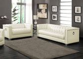 Chaviano Upholstered Track Arm Sofa Set Pearl White