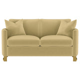 Corliss Upholstered Curved Track Arm Loveseat Camel