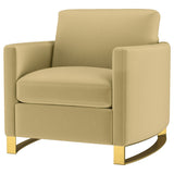 Corliss Upholstered Curved Track Arm Chair Camel