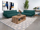 Acton Upholstered Flared Arm Sofa Set Teal Blue