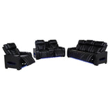 Zuma Faux Leather Dual Power LED Sofa Set Black