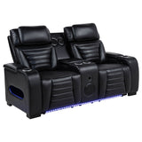 Zuma Faux Leather Dual Power Reclining LED Loveseat Black