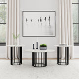 Haven Round Marble Coffee and End Table Set Black