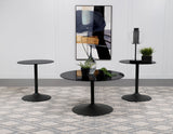 Ganso Round Glass Top Coffee and End Table Set Black