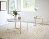 Ellison Round Marble Coffee and End Table Set White