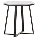 Hugo Round Faux Marble End Table White and Matte Black