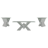 Taffeta Mirrored Coffee and End Table Set Silver