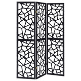 Nailan 3-Panel Room Divider Folding Screen Black Open Mosaic