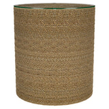 Halden Round Woven Seagrass Accent Side Table Light Brown
