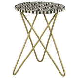 Xenia Round Bone Inlay Accent Side Table White and Gold