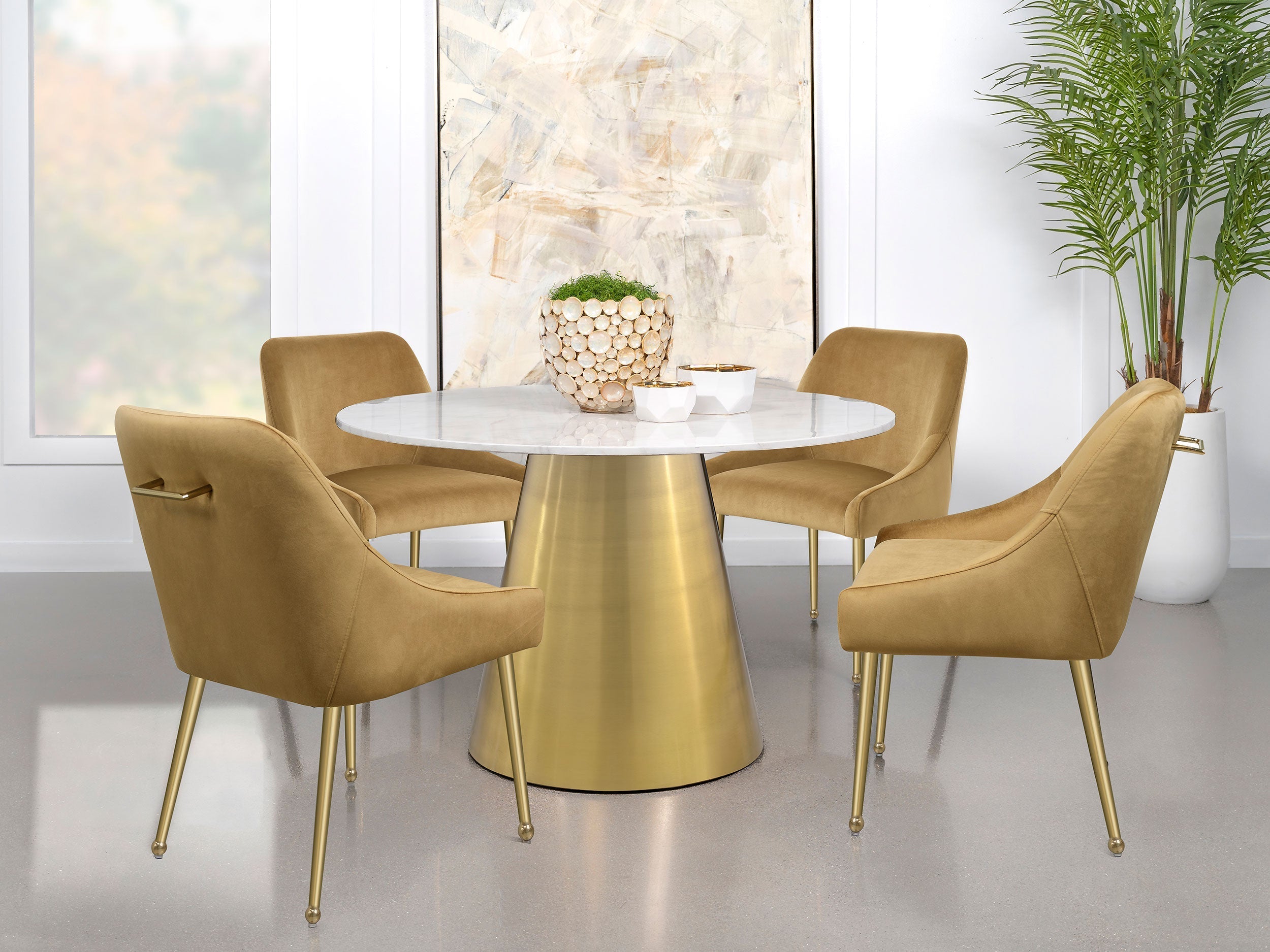 Ambrose Round 50-inch Marble Top Dining Table Brushed Gold