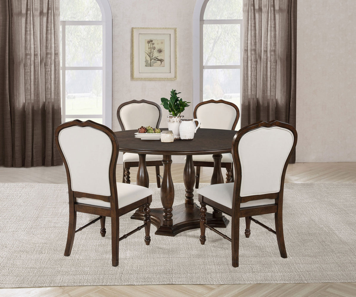 Landon 60-inch Round Dining Table Set Rich Brown