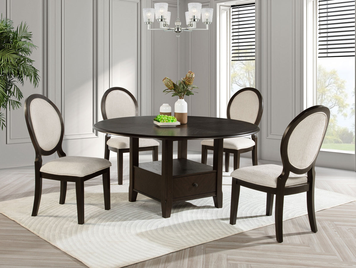 Twyla  60-inch Round Wood Dining Table Set Dark Cocoa
