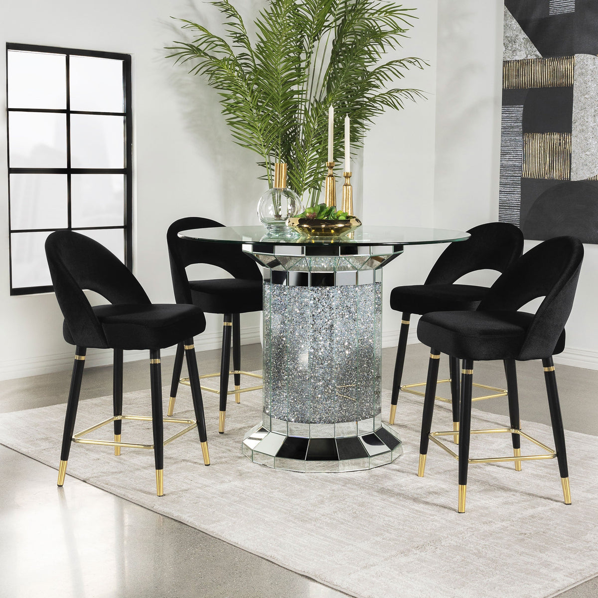 Ellie  Mirrored Counter Height Dining Table Set Black