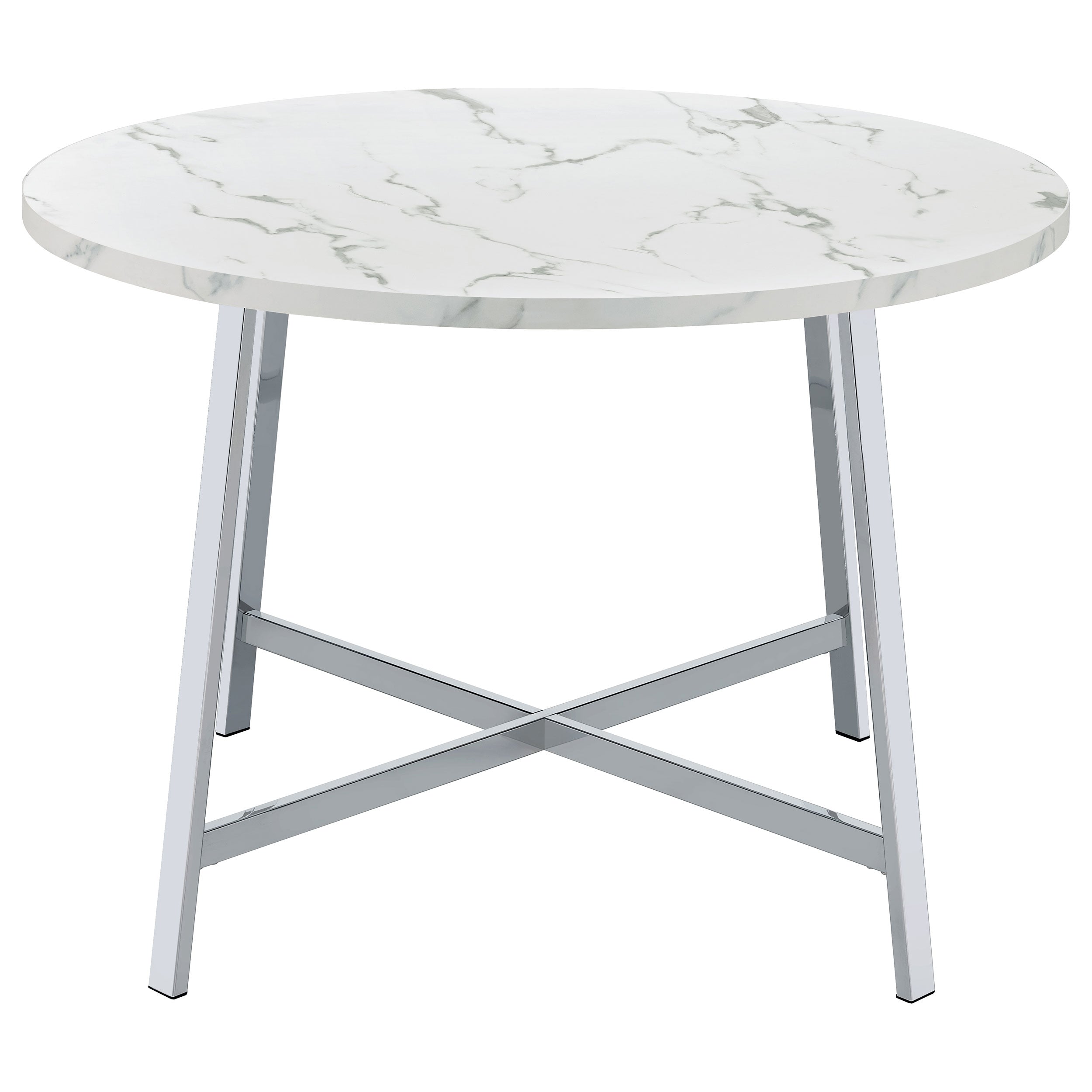 Alcott Round Faux Carrara Marble Top Dining Table Chrome