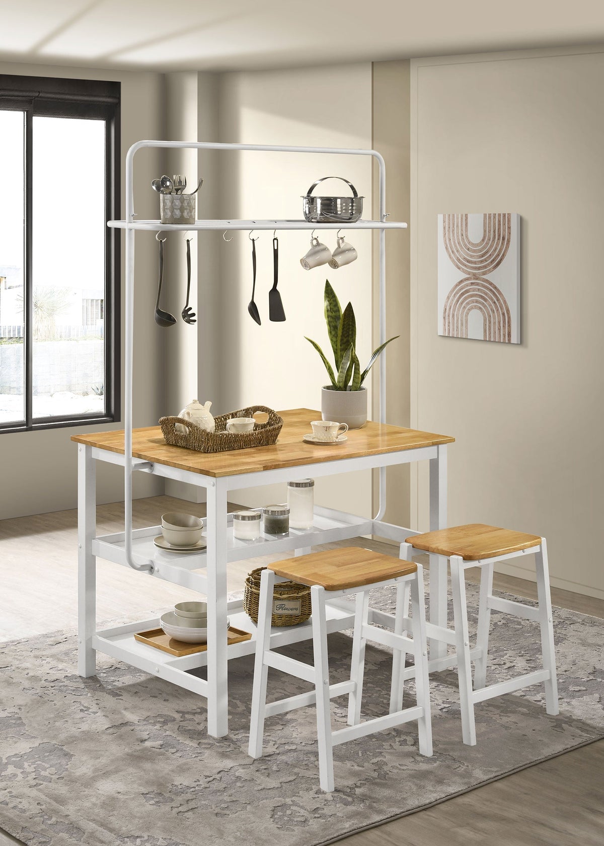 Edgeworth  Kitchen Island Counter Table Set White