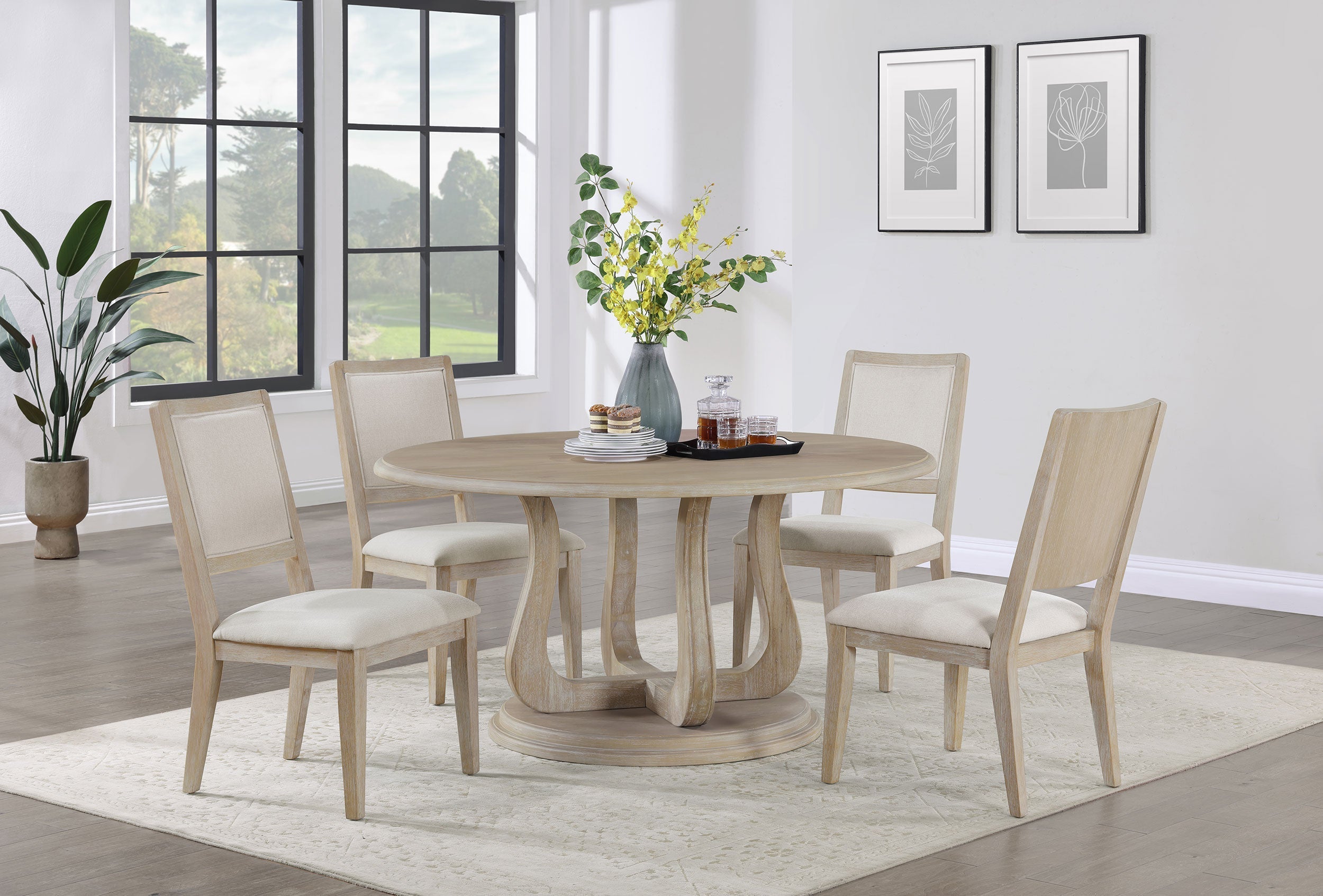 Trofello Round 60-inch Pedestal Dining Table White Washed