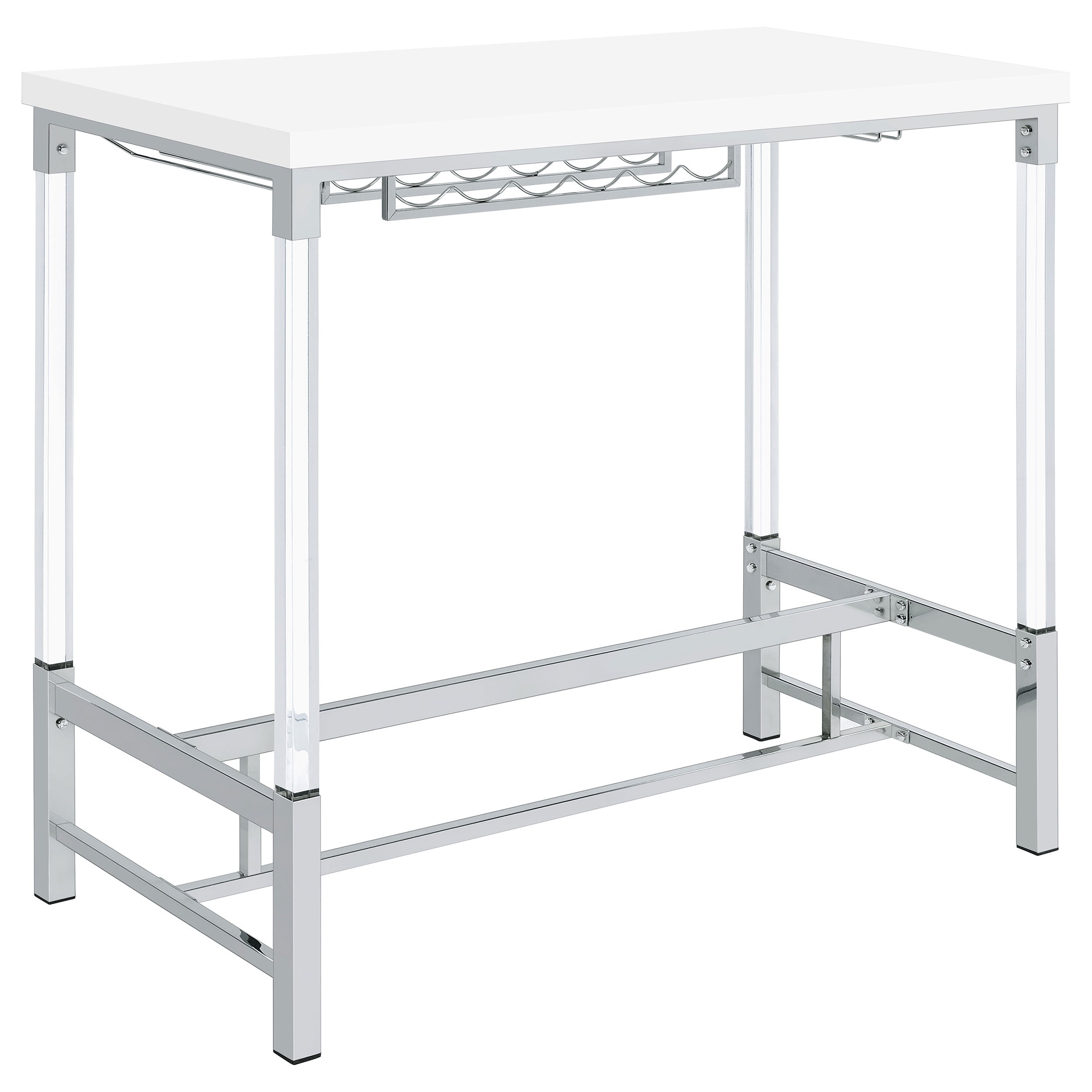 Norcrest Pub Height Bar Table with Acrylic Legs and Wine Storage White High Gloss