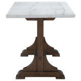 Aldrich Counter Height Trestle Base Dining Table with Genuine White Marble Top and Dark Brown