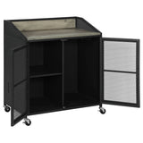 Arlette Wine Cabinet with Wire Mesh Doors Grey Wash and Sandy Black