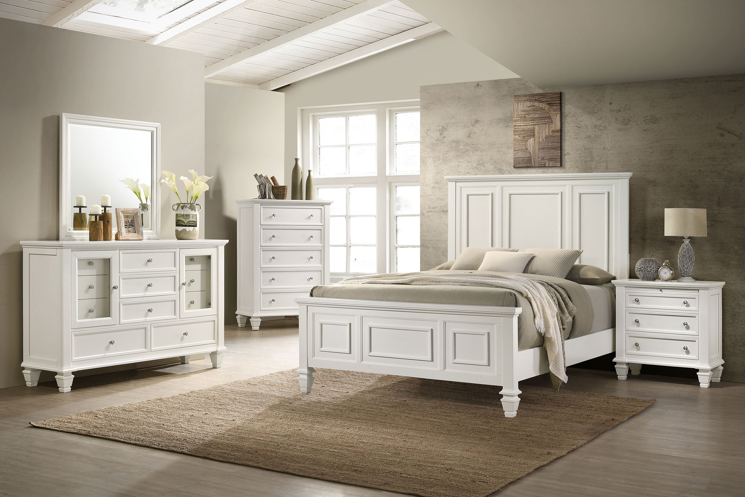 Sandy Beach Bedroom Set with High Headboard