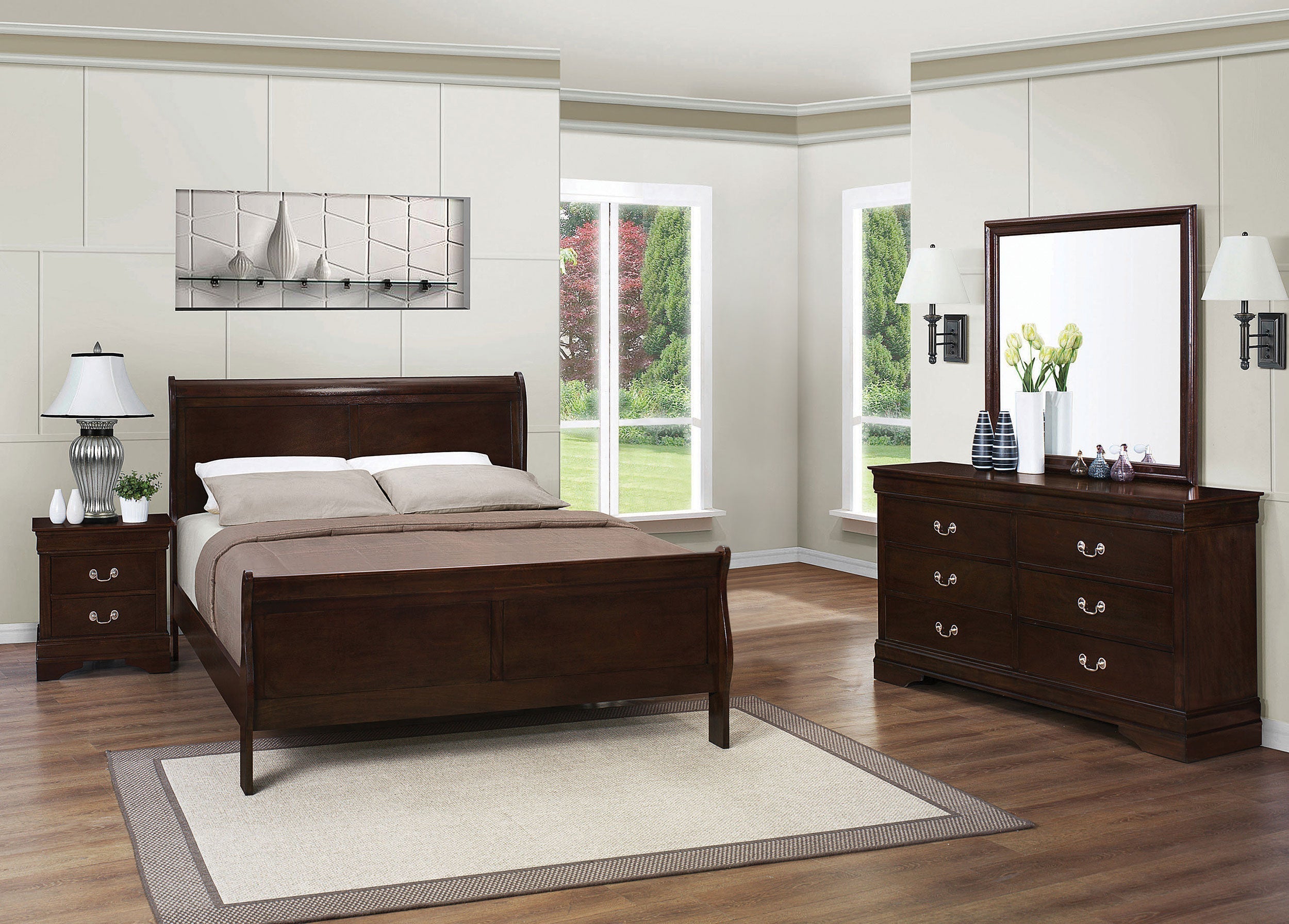 Louis Philippe Panel Bedroom Set with High Headboard