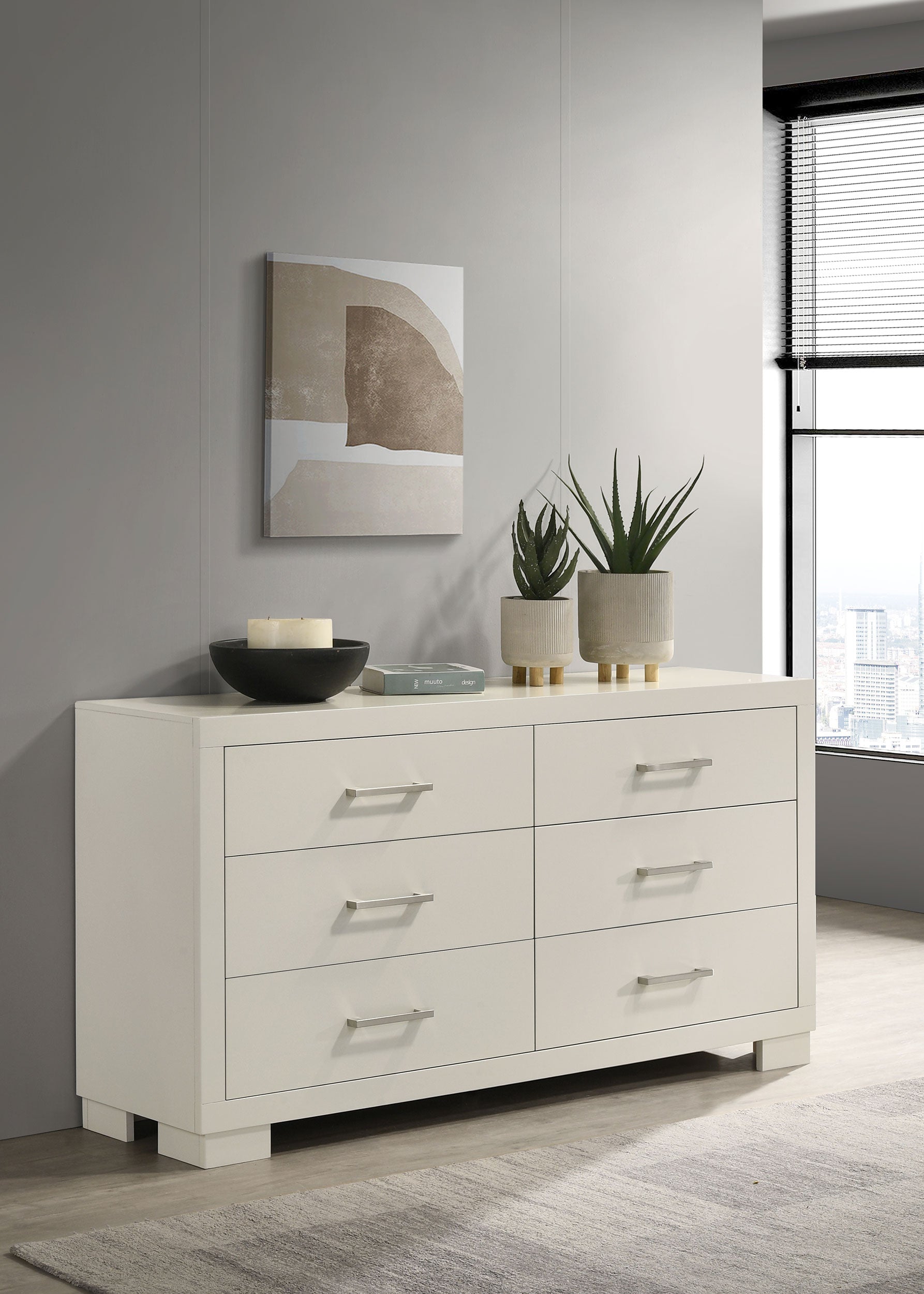 Jessica 6-drawer Dresser with Mirror White