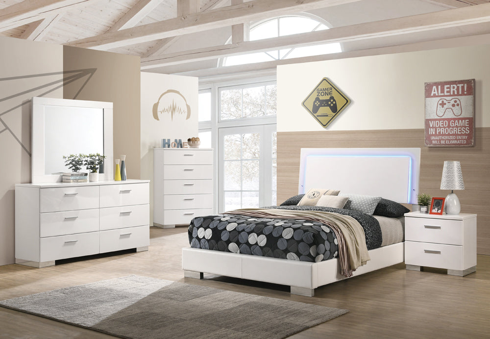 Felicity   Bedroom Set with LED Headboard Glossy White