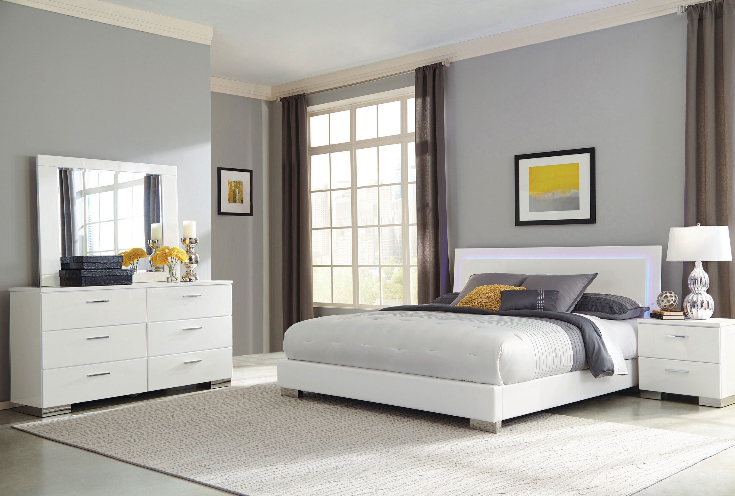 Felicity   Bedroom Set with LED Headboard Glossy White