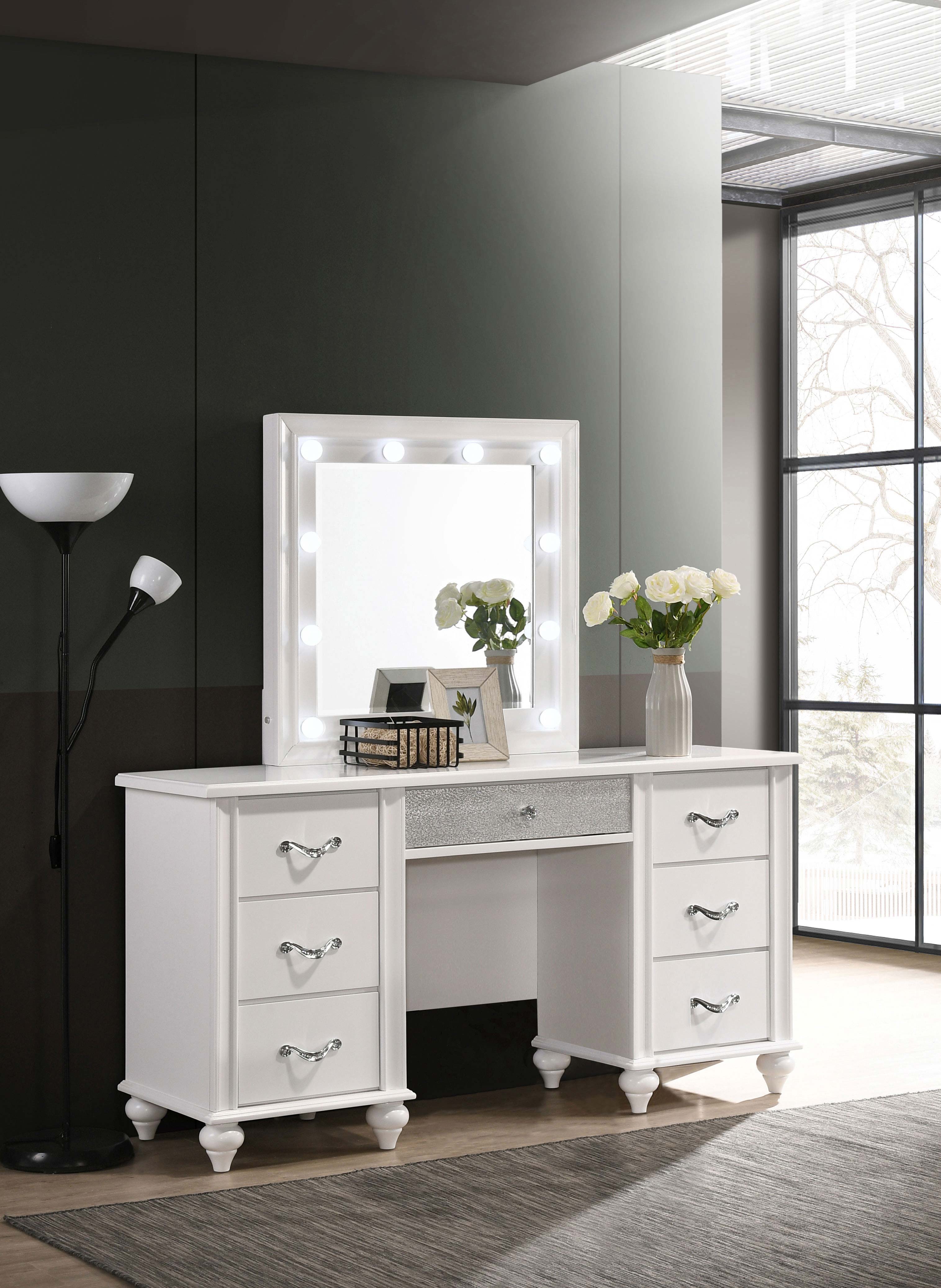 Barzini 7-drawer Vanity Desk with Lighted Mirror White