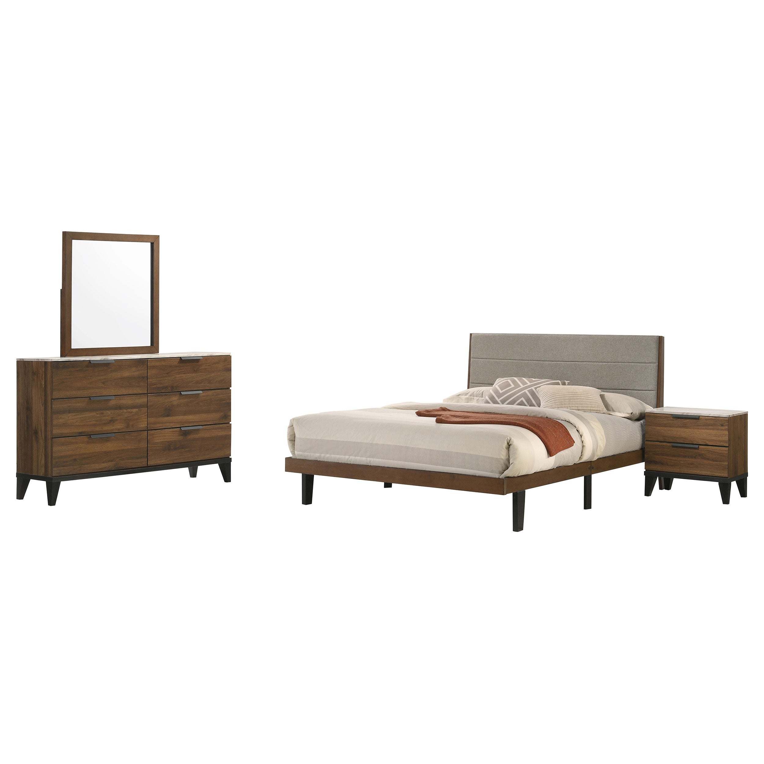 Mays  Upholstered  Bedroom Set Walnut Brown and Grey