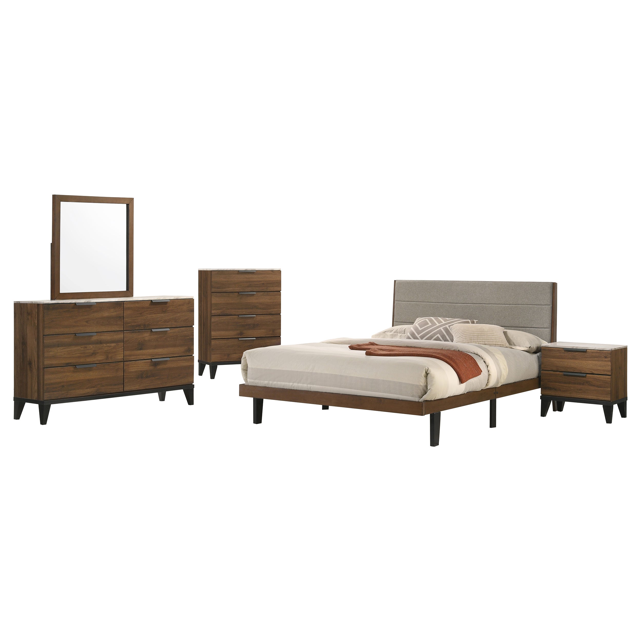 Mays  Upholstered  Bedroom Set Walnut Brown and Grey