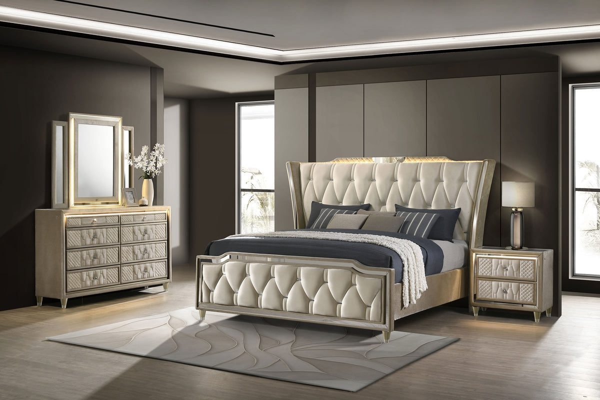 Lorient 4-piece Queen Bedroom Set Ivory and Camel