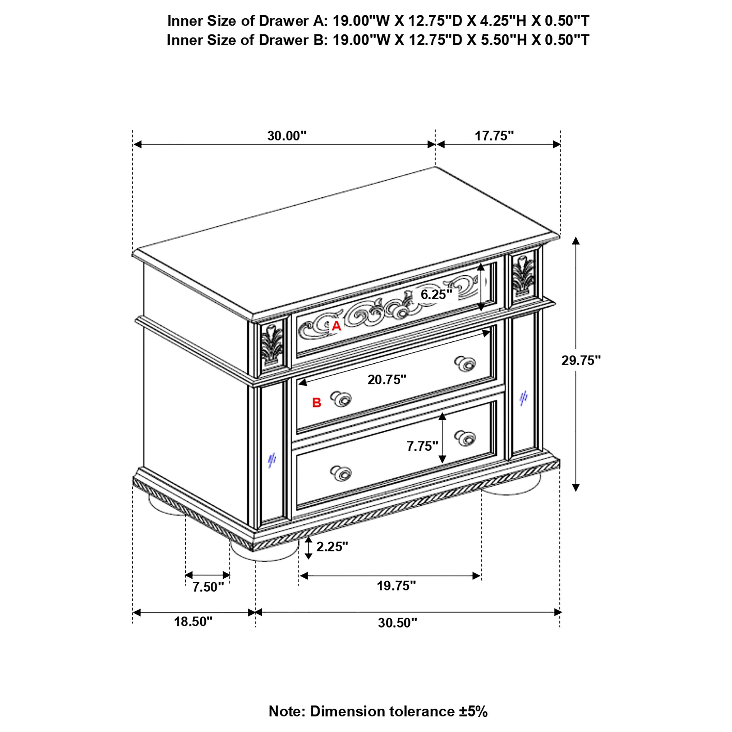 Heidi 3-drawer Nightstand Metallic Platinum