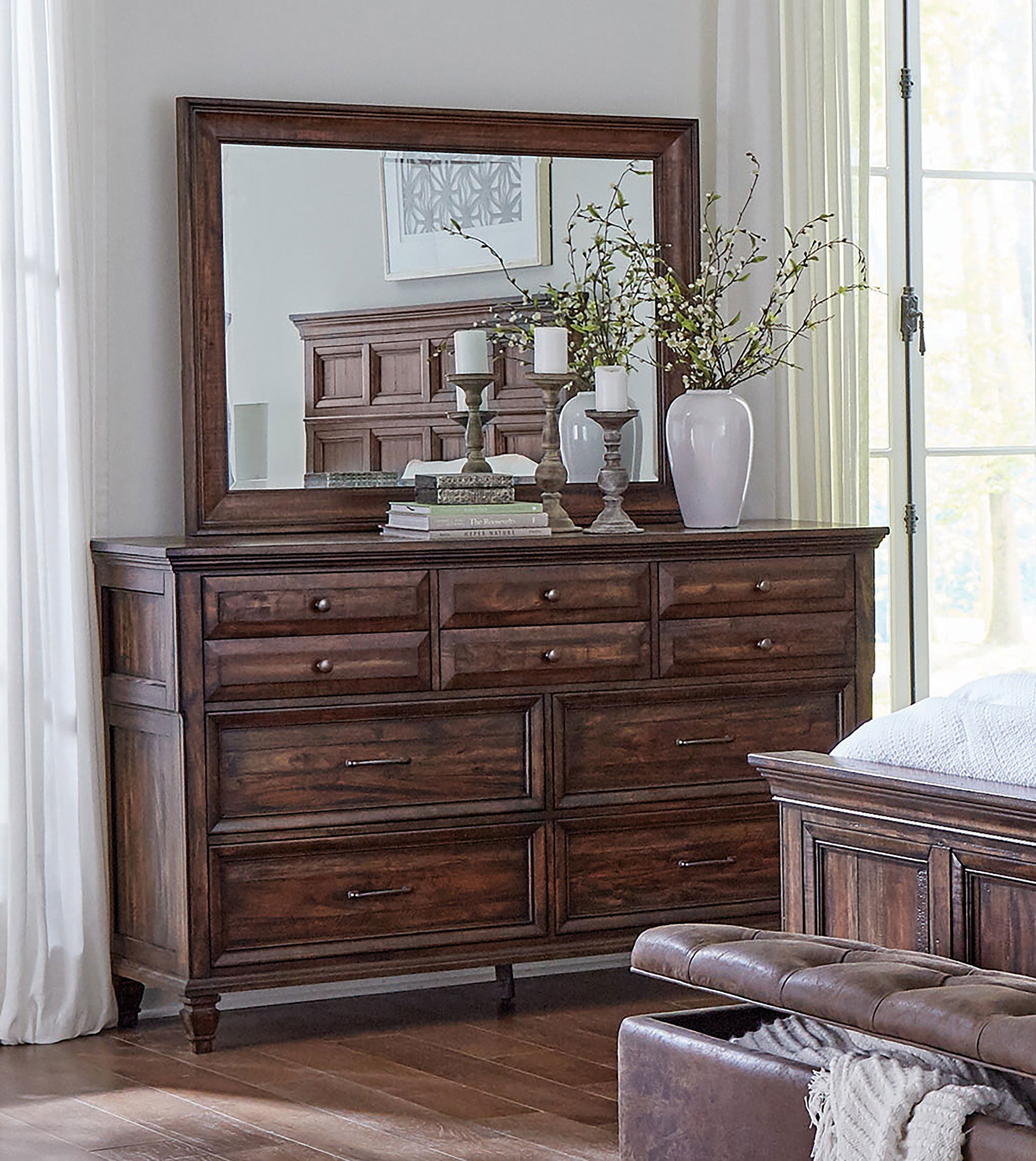 Avenue 8-drawer Dresser with Mirror Weathered Burnished Brown