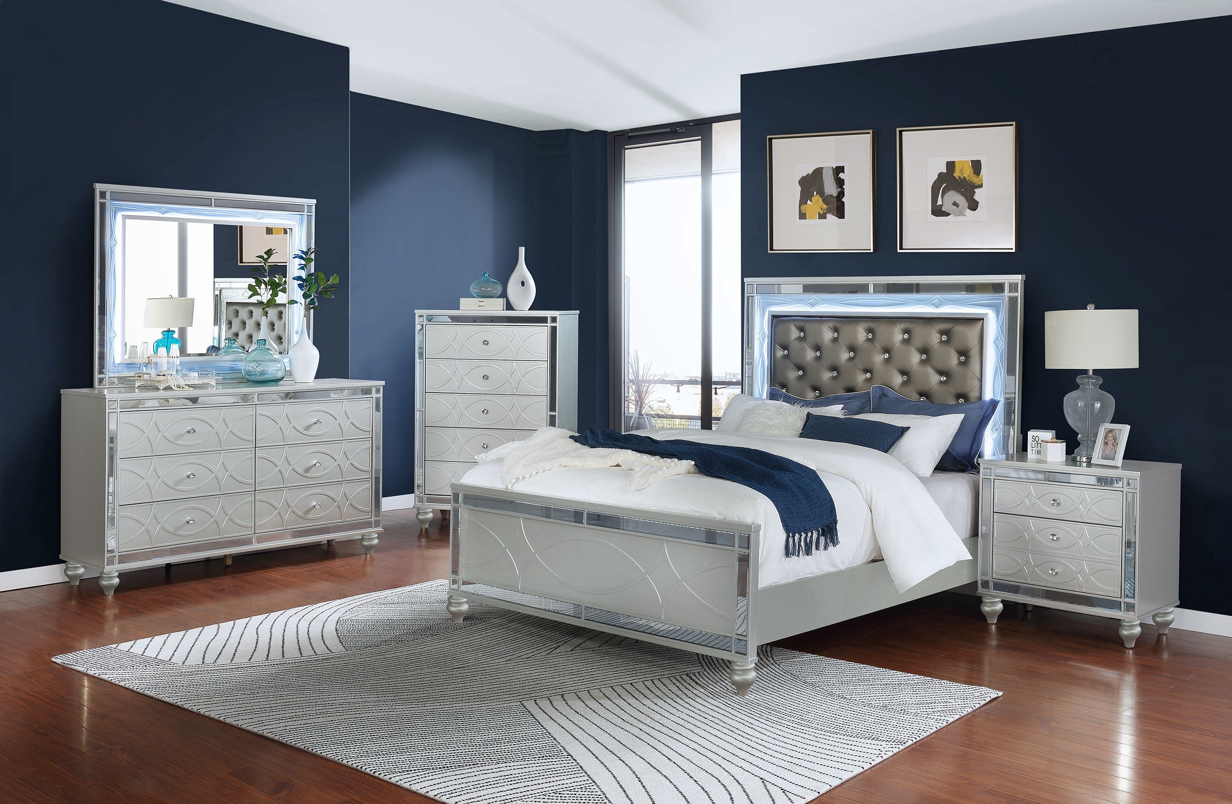 Gunnison   Bedroom Set with LED Lighting Silver Metallic