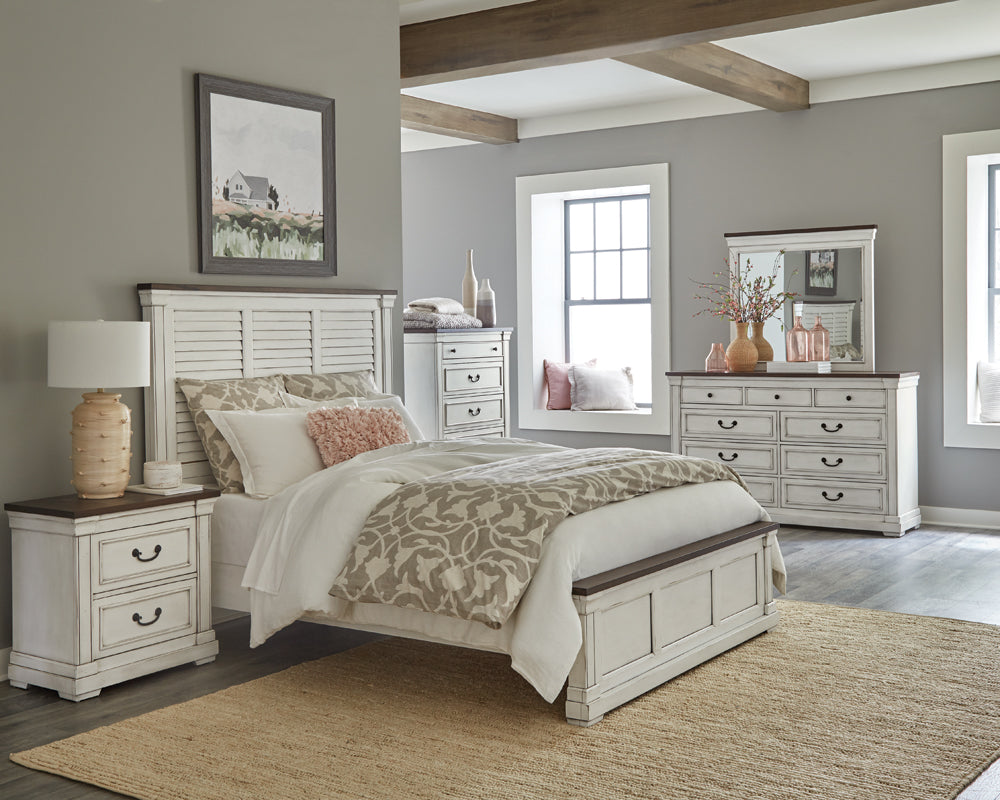 Hillcrest   Panel Bedroom Set White and Dark Rum