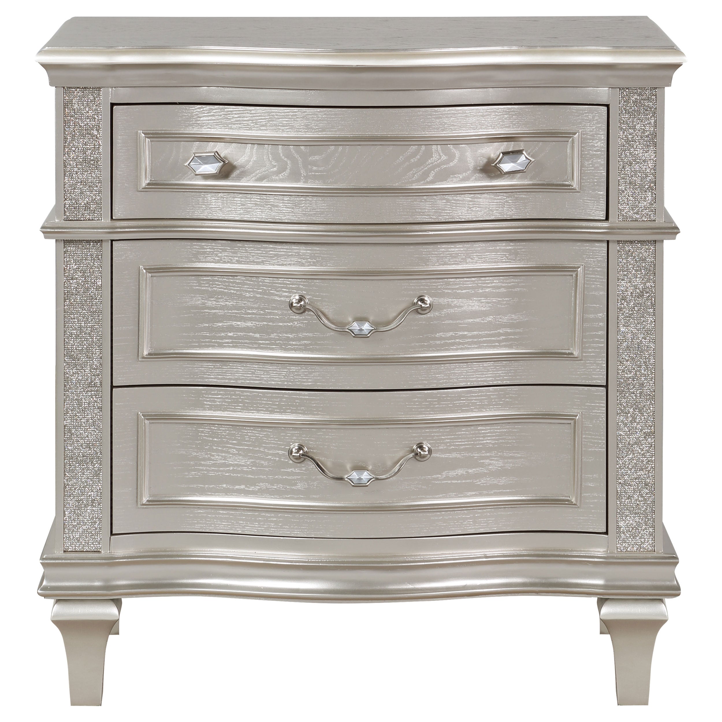 Evangeline 3-drawer Nightstand Silver Oak