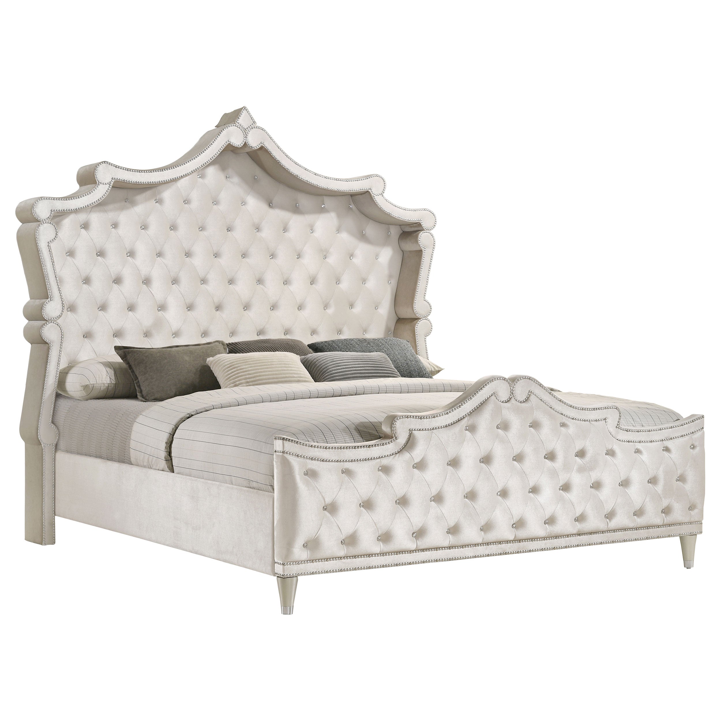 Antonella   Upholstered Tufted Bedroom Set Ivory and Camel