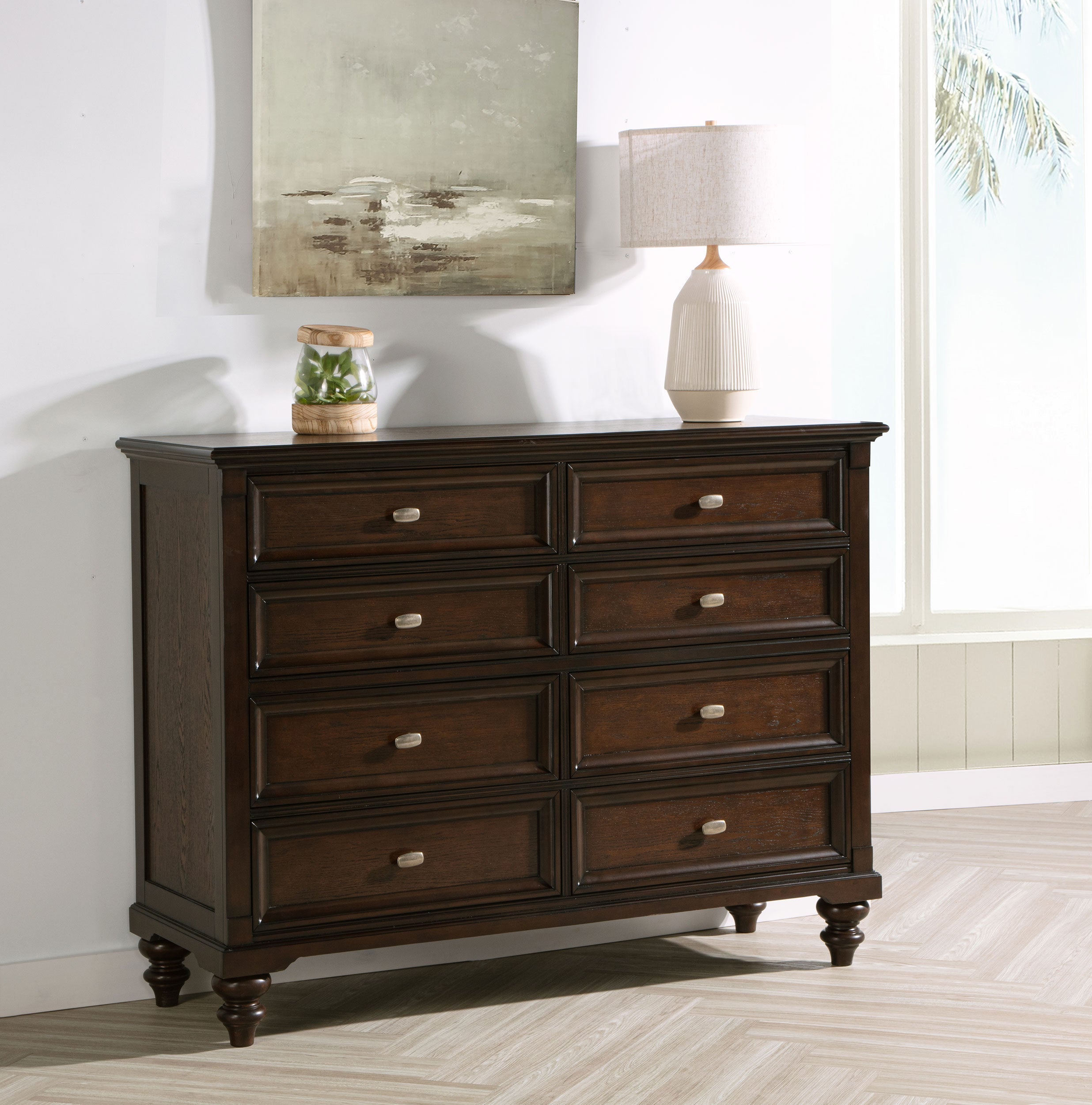 Andover 8-drawer Dresser Cabinet Dark Oak