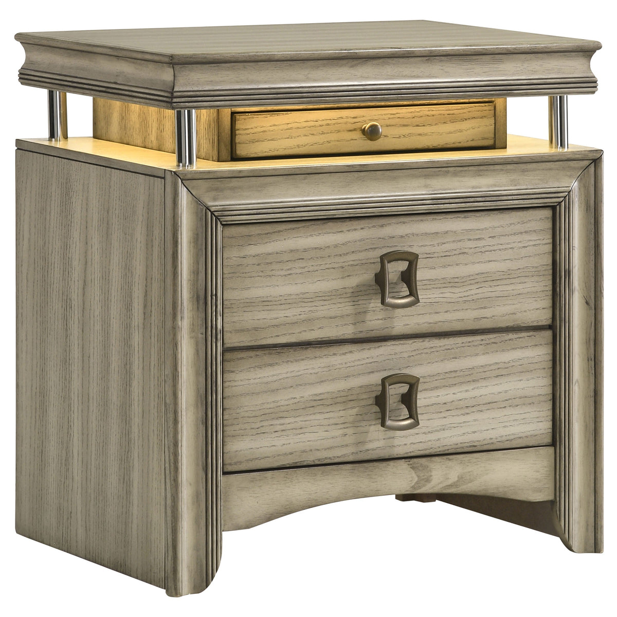 Giselle 3-drawer Nightstand Bedside Table with LED Rustic Beige