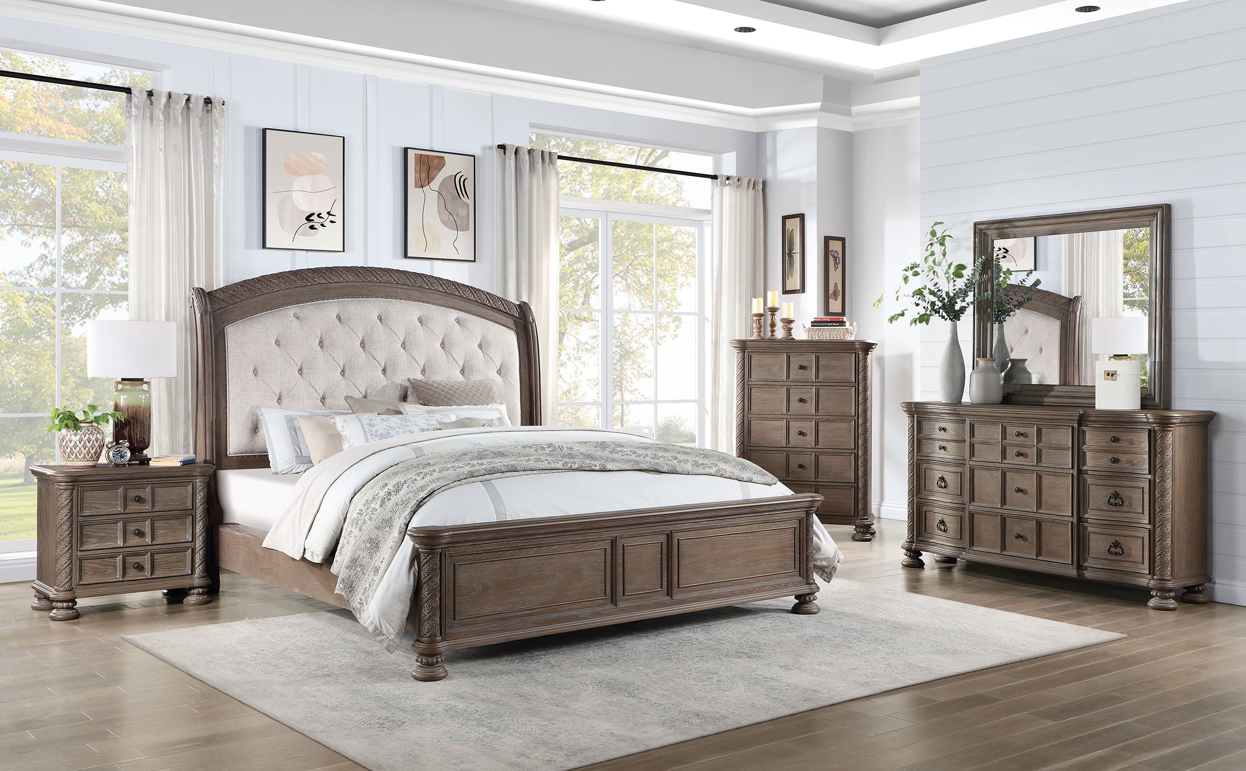 Emmett   Bedroom Set Walnut and Beige