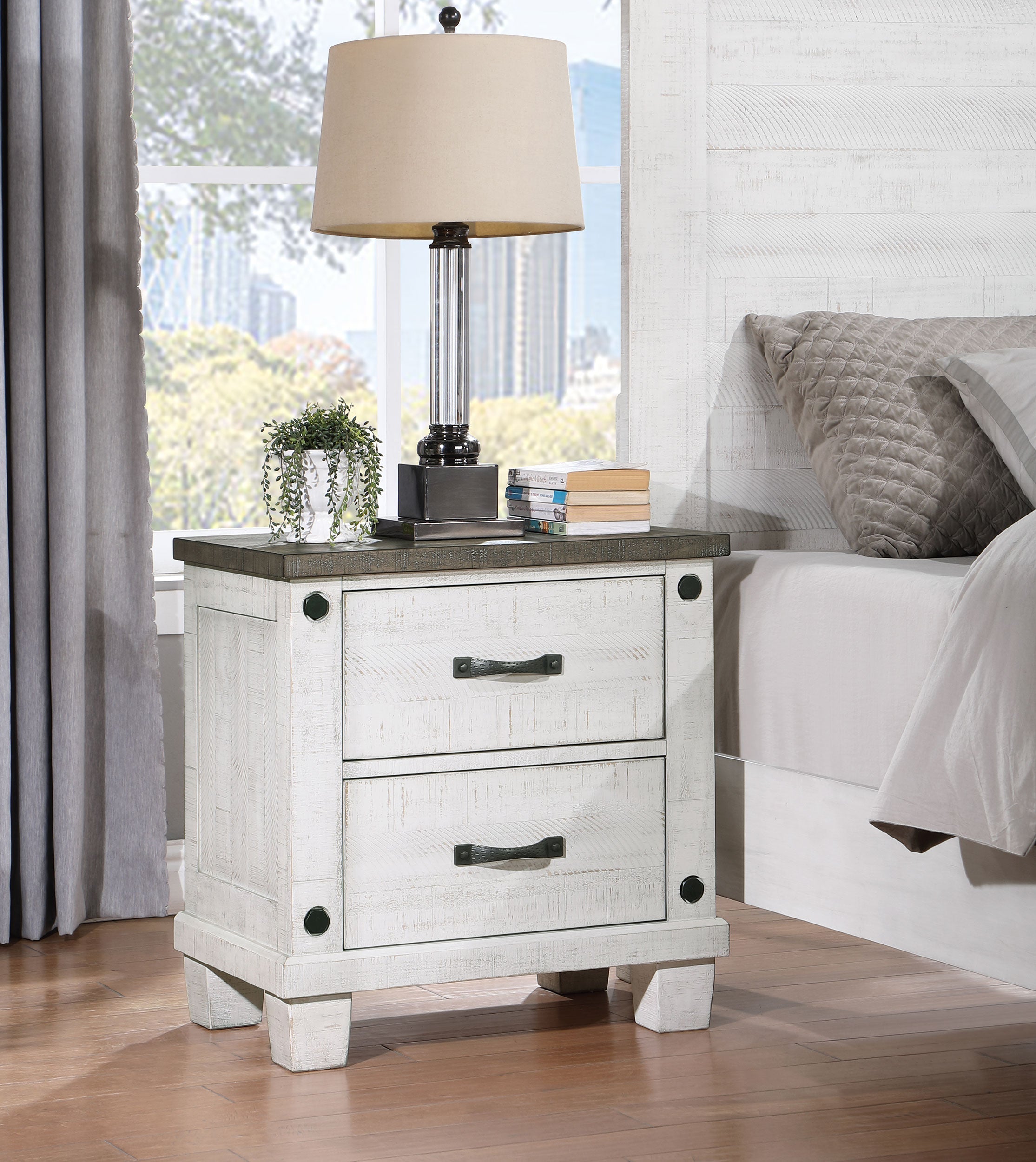 Lilith 2-drawer Nightstand Distressed Grey and White