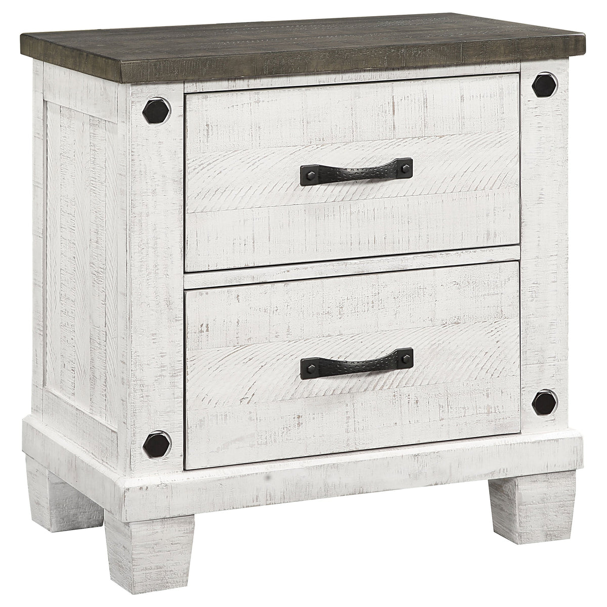 Lilith 2-drawer Nightstand Distressed Grey and White